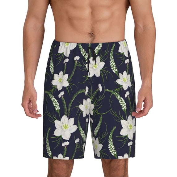Sikiie Lilies Flowers Mens Pajama Shorts, Lightweight Lounge Pant with Pockets Soft Sleep Pj Shorts for Men3X-Large