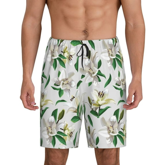 Sikiie Lilies Flowers Mens Pajama Shorts, Lightweight Lounge Pant with Pockets Soft Sleep Pj Shorts for MenLarge