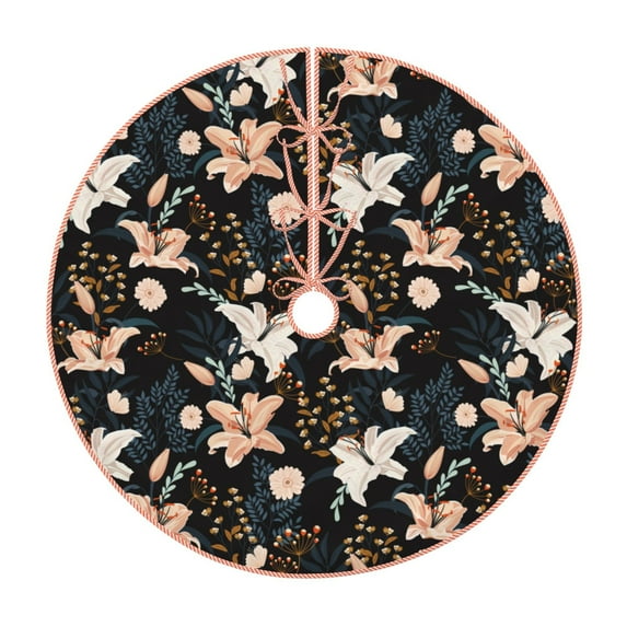 Sikiie Lilies Flowers Nativity Christmas Tree Skirt, Jesus Christian Winter Holiday Tree Mat Decoration(30-48IN)36"