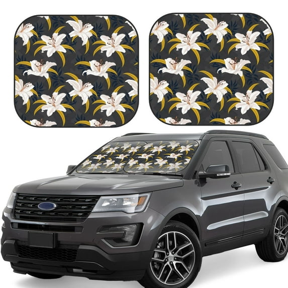 Sikiie Lilies Flowers Print Foldable Car Windshield Sun Visor, Car Window Sunshade Suitable for Sedan, SUV and Truck Car Accessories-Medium