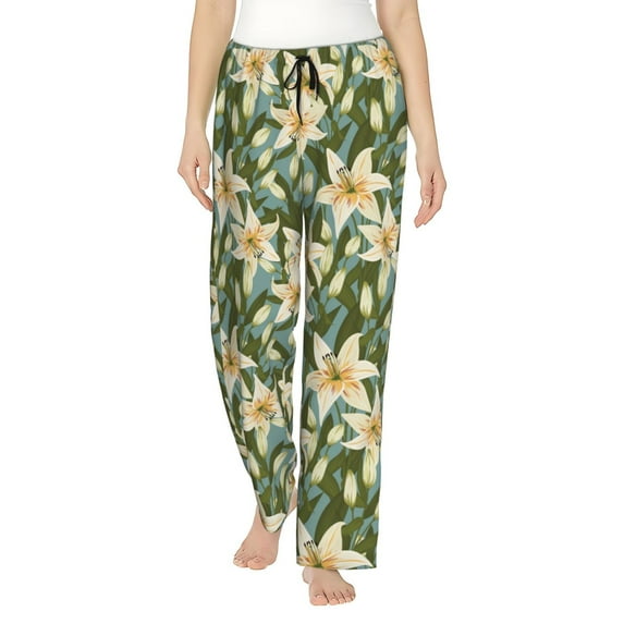 Sikiie Lilies Flowers Women’s Ultra-Soft Comfy Lounge Pants Sleepwear Comfy Lounge Pants Drawstring Sleep Bottoms with PocketsX-Large