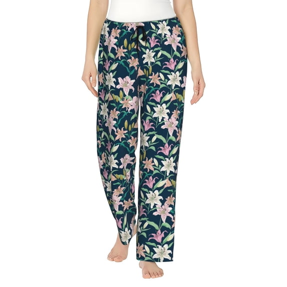 Sikiie Lilies Flowers Women’s Ultra-Soft Comfy Lounge Pants Sleepwear Comfy Lounge Pants Drawstring Sleep Bottoms with PocketsXX-Large
