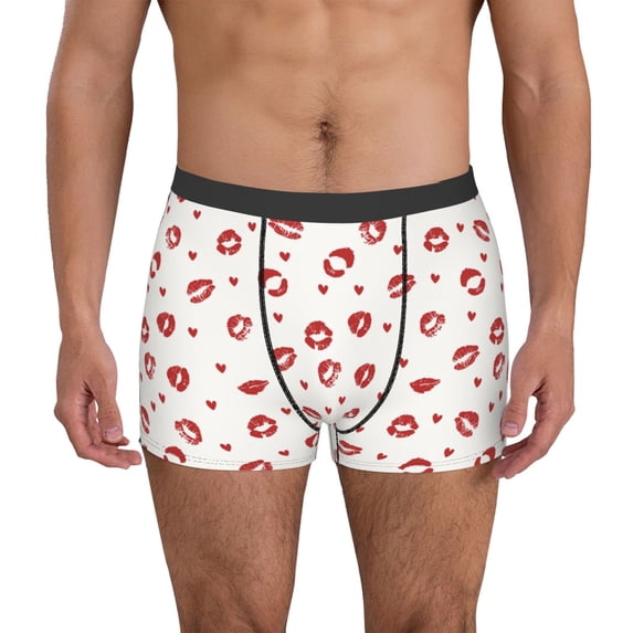 Sikiie Lips Kiss Print Men's Boxer Briefs, Elastic Waistband Boxer Briefs Leggings-Small