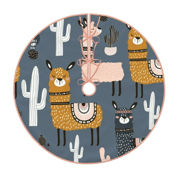 Sikiie Llama and Cactus Nativity Christmas Tree Skirt, Jesus Christian Winter Holiday Tree Mat Decoration(30-48IN)30"