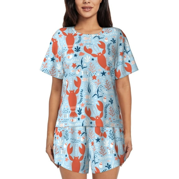 Sikiie Lobsters Womens Pajama Sets Short Sleeve Top With Pants Sleepwear 2 Piece Lounge Set-