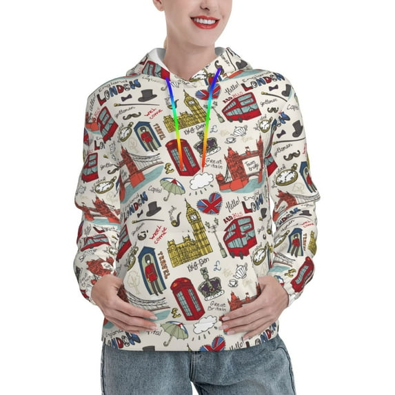 Sikiie London Landmark1 Women's Casual Hoodies Long Sleeve Lightweight Pullover Tops Loose Sweatshirt-Large