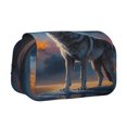 thumbnail image 1 of Sikiie Lonely Night Sky Wolf Print Flip Double-layer Pencil Case, All-purpose Stationery Bag for Study and Office, Zipper Design, Unisex, 1 of 7