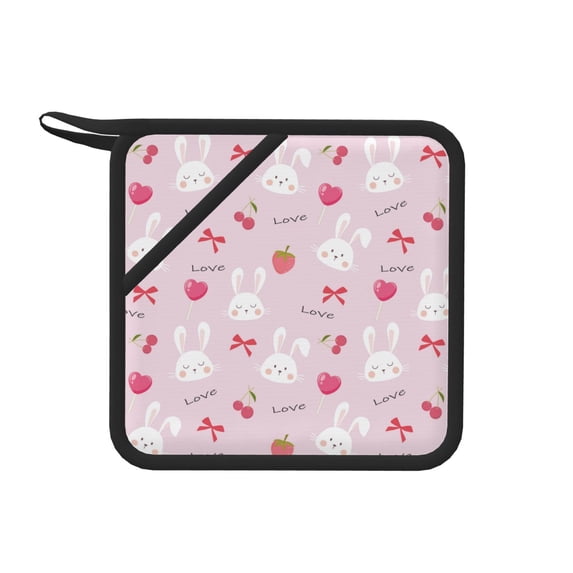 Sikiie Love Rabbit Pot Holders Kitchen Insulation Mats Heat Resistant Pot-Holder Oven Anti-Scald Pads for Cooking Baking, 7.1*7.1inch