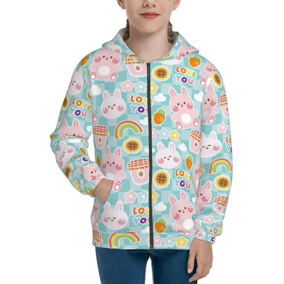 Sikiie Love You Rabbit Zip Up Hoodie Teenage, hoodies for Teenage, Zipper Sweatshirt Jacket for Daily, Traveling-Small