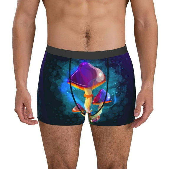 Sikiie Magic Mushrooms ,Fireflies Print Men's Boxer Briefs, Elastic Waistband Boxer Briefs Leggings-Medium