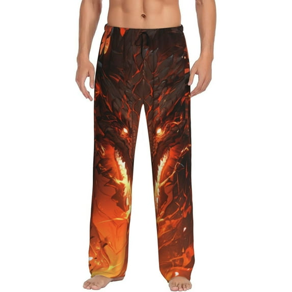 Sikiie Magma Fire Black Dragon Mens Pajama Pants Sleep & Lounge Pants, PJ Bottoms With elastic waistb and Pockets X-Large