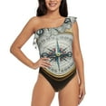 thumbnail image 1 of Sikiie Magnetic Old Compass On World Map Print Women One Piece Swimsuits Tummy Control One Shoulder Bathing Suits Ruffle Swimwear, From S to XXL-XX-Large, 1 of 6