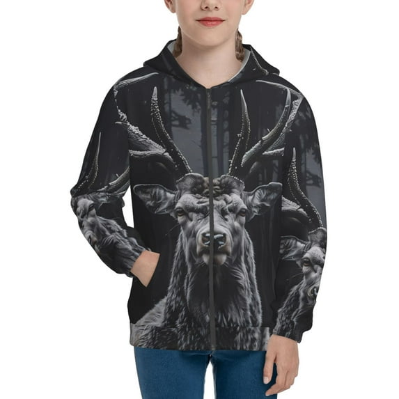 Sikiie Majestic Forest Stag Zip Up Hoodie Teenage, hoodies for Teenage, Zipper Sweatshirt Jacket for Daily, Traveling-Medium