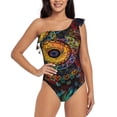 thumbnail image 1 of Sikiie Mandala Colorful Print Women One Piece Swimsuits Tummy Control One Shoulder Bathing Suits Ruffle Swimwear, From S to XXL-Medium, 1 of 6