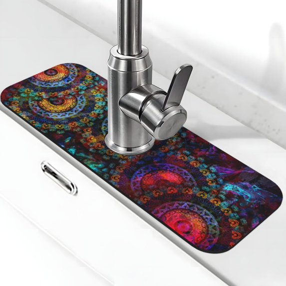 Sikiie Mandala Colorful Splash Guard for Sink Faucet-1 PC Super Absorbent Fast Drying Mat Sink Gadgets-Splash Guard for Kitchen, Sink Mat