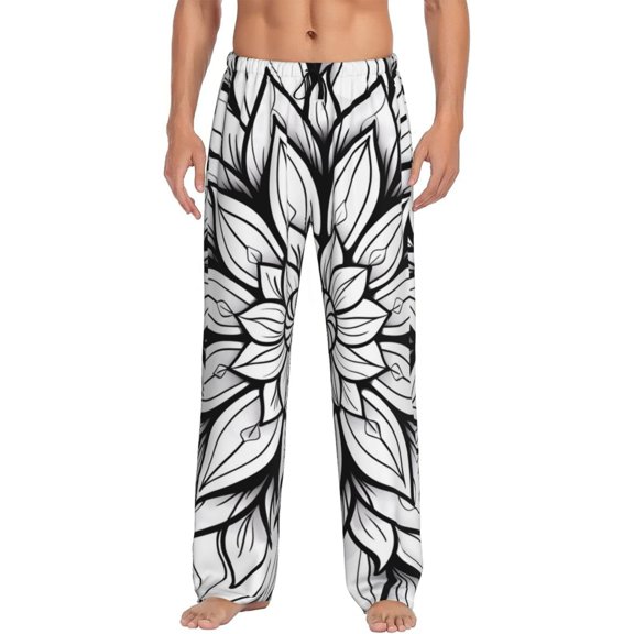 Sikiie Mandala Floral Line Art Pajama Pants Men, PJ Bottoms, Sleep & Lounge Pants-Medium