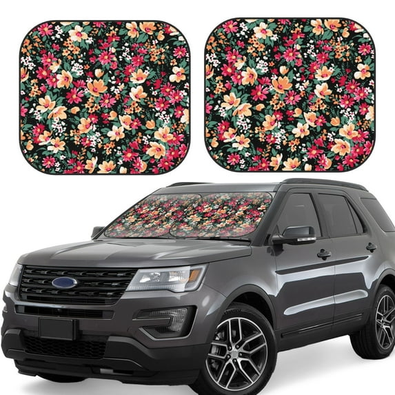 Sikiie Many Kind Of Flowers Print Foldable Car Windshield Sun Visor, Car Window Sunshade Suitable for Sedan, SUV and Truck Car Accessories-Medium