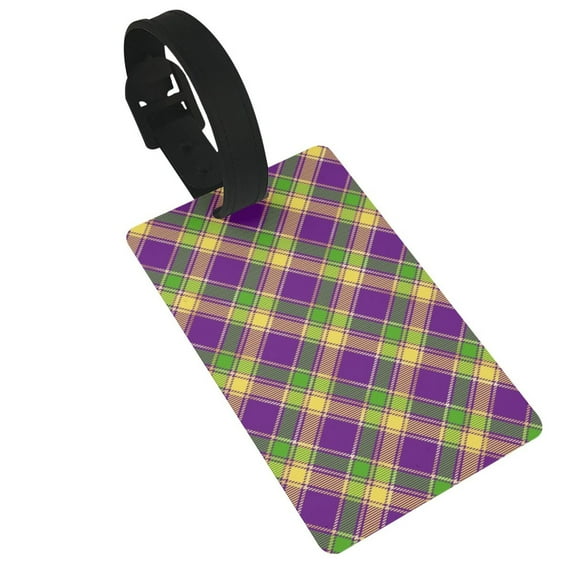 Sikiie Mardi Gras Plaid Luggage Tags Privacy Cover ID Label Suitcase Tags Identifiers For School Bags,Suitcases
