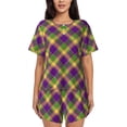 thumbnail image 1 of Sikiie Mardi Gras Plaid Womens Pajama Sets Short Sleeve Top With Pants Sleepwear 2 Piece Lounge SetSmall, 1 of 6