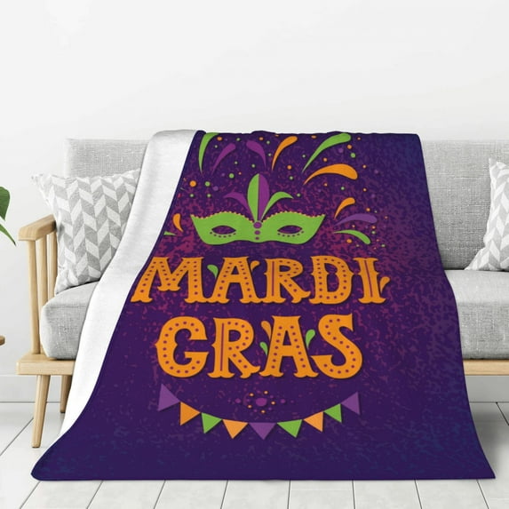 Sikiie Mardi Gras2 Cozy Flannel Fleece Throw Blanket: Lightweight & Thick for All Seasons - Perfect for Women, Men, & Kids"60"x50"