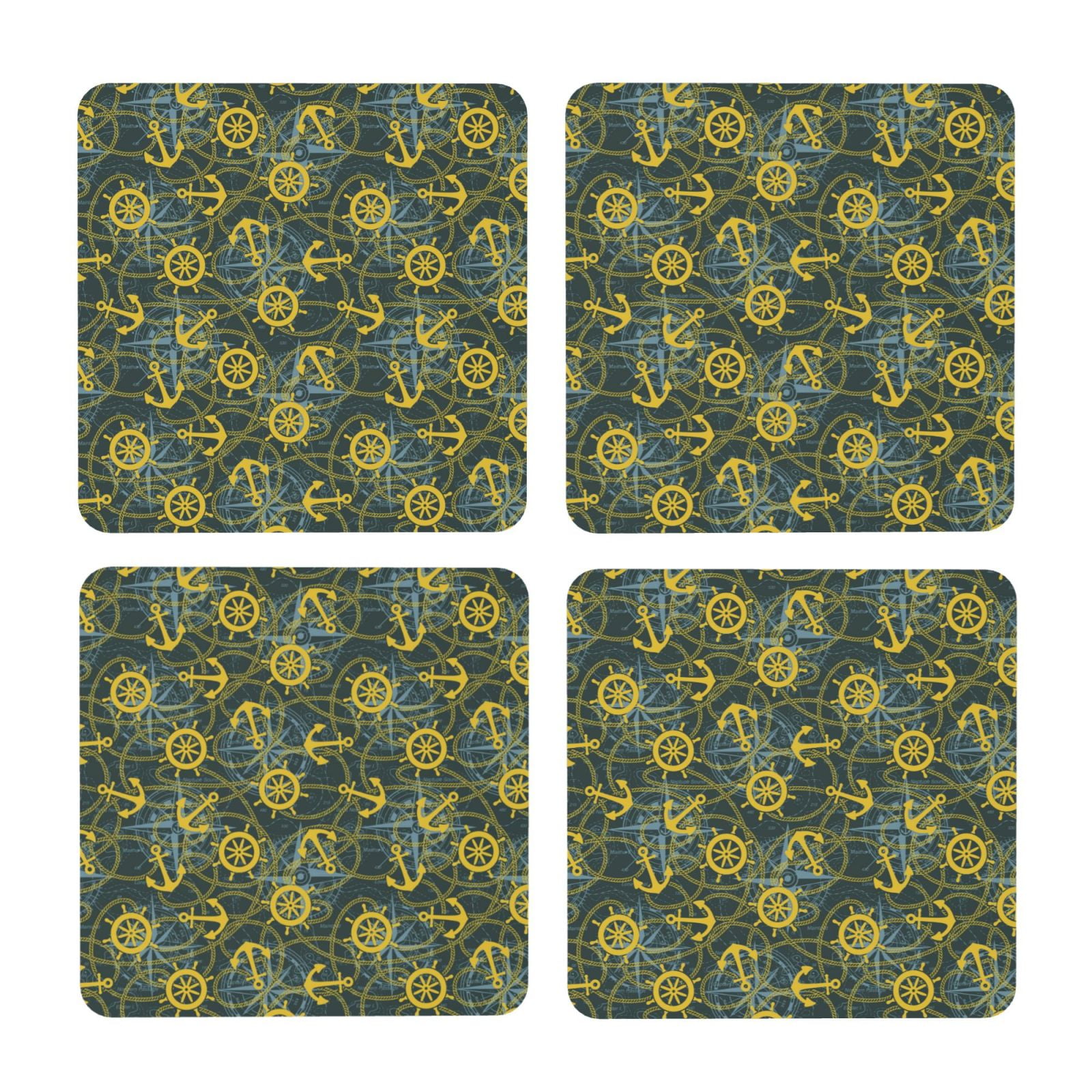 Sikiie Marine Anchors And Compass MDF Cork Coaster 4 Pcs - Absorbent ...