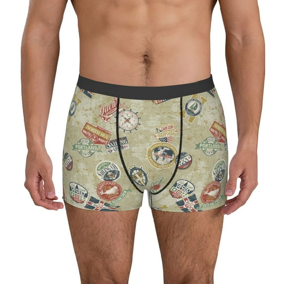 Sikiie Marine Sailing Badges Print Men's Boxer Briefs, Elastic Waistband Boxer Briefs Leggings-Large