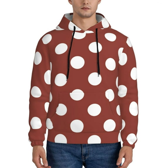 Sikiie Maroon And White Polka Dot Men's Hoodie, Essentials Hoodie, Sweatshirt, Pullover Hooded Sweatshirt for Men-4X-Large