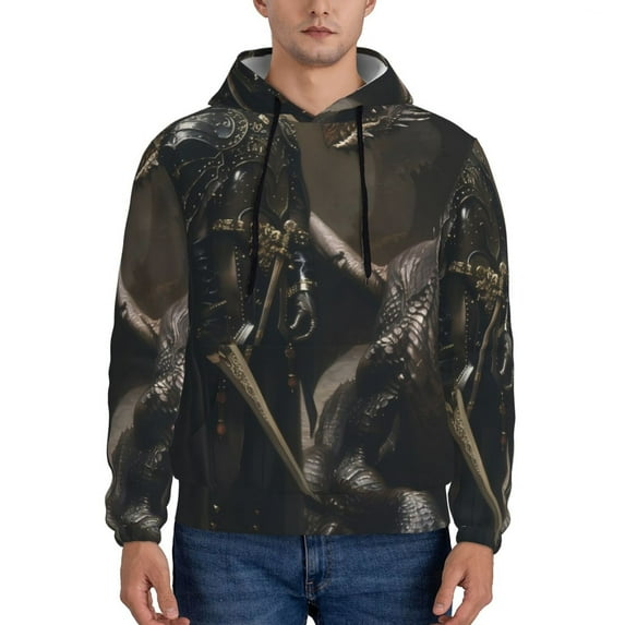 Sikiie Medieval Knight And Dragon Men's Hoodie, Essentials Hoodie, Sweatshirt, Pullover Hooded Sweatshirt for Men-3X-Large