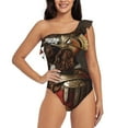 thumbnail image 1 of Sikiie Medieval Knight Dog Print Women One Piece Swimsuits Tummy Control One Shoulder Bathing Suits Ruffle Swimwear, From S to XXL-X-Large, 1 of 6