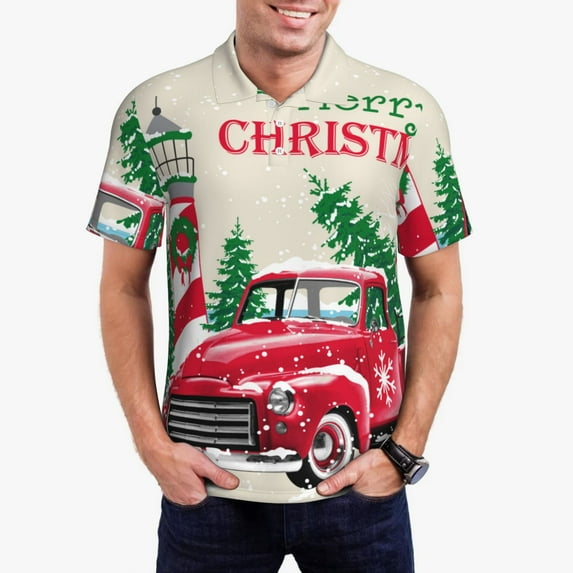 Sikiie Merry Christmas 1 Print Men's Short-sleeved POLO Shirts, Button-down Shirts and T-shirts are Suitable for Vacation, Leisure and Business-XX-Large