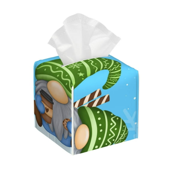 Sikiie Merry Christmas Gnome Leather Tissue Box Cover Square, tissue box holder - 5.2”x5.2”x5.2”