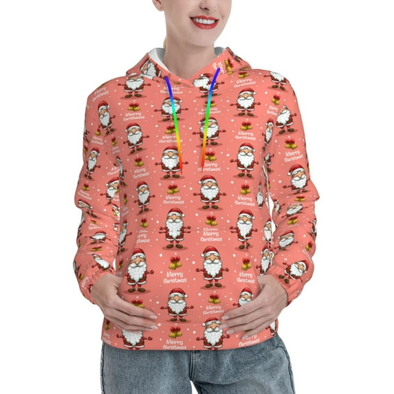 Sikiie Merry Christmas Santa Claus Women's Casual Hoodies Long Sleeve Lightweight Pullover Tops Loose Sweatshirt-Large