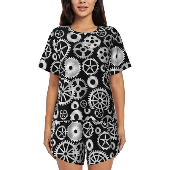 Sikiie Metallic Gears Womens Pajama Sets Short Sleeve Top With Pants Sleepwear 2 Piece Lounge Set-3X-Large