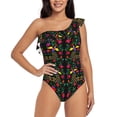thumbnail image 1 of Sikiie Mexican Flower 2 Print Women One Piece Swimsuits Tummy Control One Shoulder Bathing Suits Ruffle Swimwear, From S to XXL-XX-Large, 1 of 6