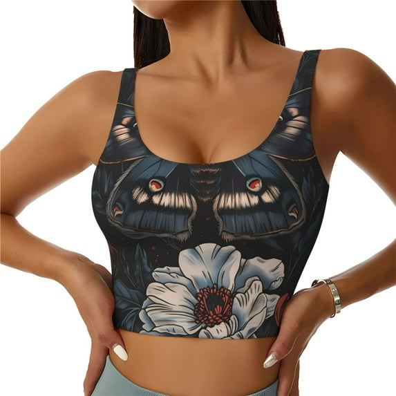 Sikiie Midnight Butterfly Floral Dream Sports Bra for Women, Sports Bra Athletic Running Sports Bra, Workout Bra, Yoga Bra-Large