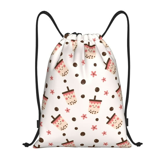 Sikiie Milk Tea Drawstring Backpack Drawstring Bags, Draw String Back Bag for Sports, Gym, Travel, Swimming, Beach-Small