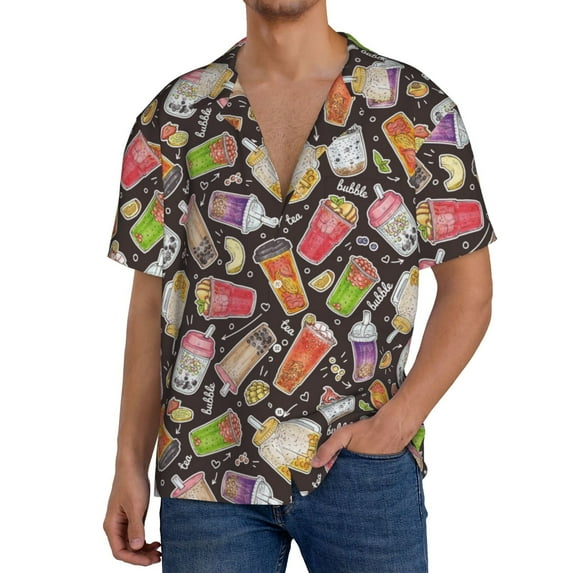 Sikiie Milk Tea Men's Wrinkle Free Untucked Cuban Shirt Business Casual Button Down Shirts Short Sleeve ShirtX-Large
