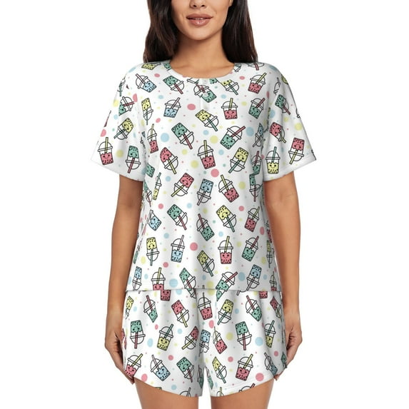 Sikiie Milk Tea Womens Pajama Sets Short Sleeve Top With Pants Sleepwear 2 Piece Lounge Set4X-Large