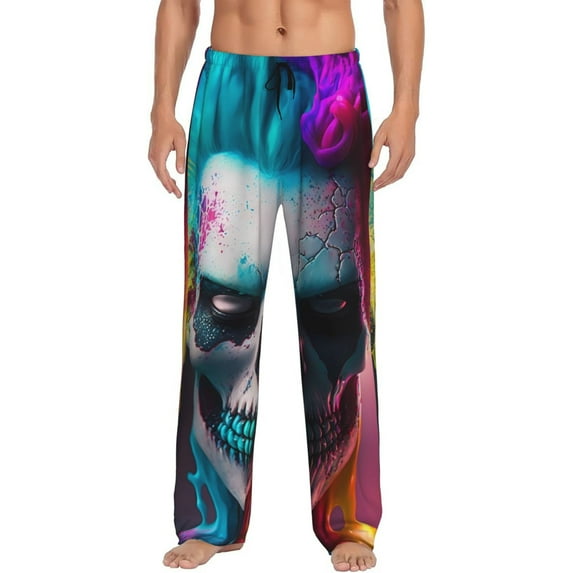 Sikiie Modern Abstract Colorful Skull A Mens Pajama Pants Sleep & Lounge Pants, PJ Bottoms With elastic waistb and Pockets XX-Large