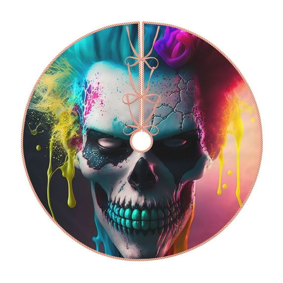 Sikiie Modern Abstract Colorful Skull A Nativity Christmas Tree Skirt, Jesus Christian Winter Holiday Tree Mat Decoration(30-48IN)48"