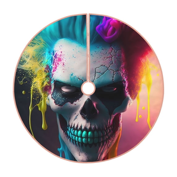 Sikiie Modern Abstract Colorful Skull A Nativity Christmas Tree Skirt, Jesus Christian Winter Holiday Tree Mat Decoration(30-48IN)