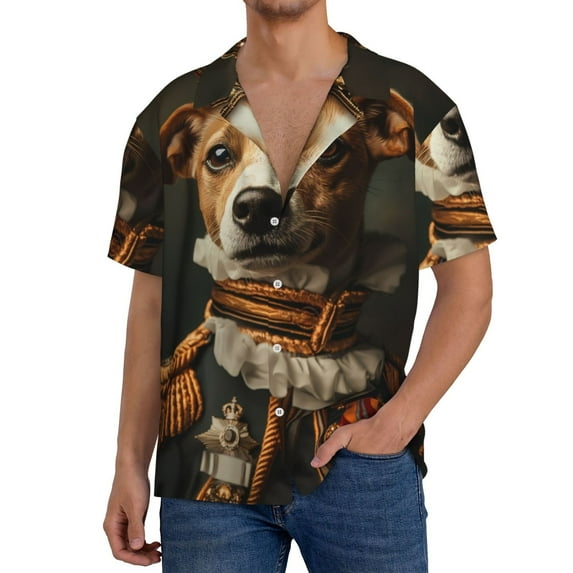 Sikiie Modern Cute Dog Men's Wrinkle Free Untucked Cuban Shirt Business Casual Button Down Shirts Short Sleeve Shirt3X-Large