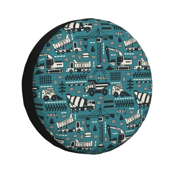 Sikiie Modern Excavator PVC Leather Spare Tire Wheel Cover Spare Tire Cover, for Car Truck SUV Camper Trailer Universal Fit(14-17in)-14 inch