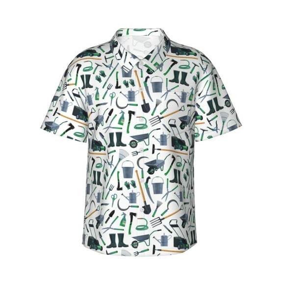 Sikiie Modern Industry Print Men's Hawaiian Shirt, Summer Beach Button Pocket Short Sleeve T-Shirt,Medium