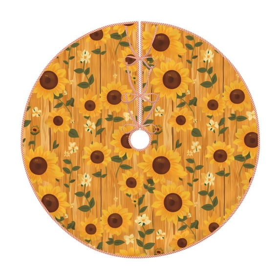 Sikiie Modern Wood Grain Sunflower Nativity Christmas Tree Skirt, Jesus Christian Winter Holiday Tree Mat Decoration(30-48IN)48"