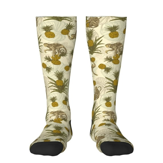Sikiie Monkeys and Pinealpples Knee Socks, High Socks Long Stretchy Sock Women Knee High Stocking, Long Socks for Women