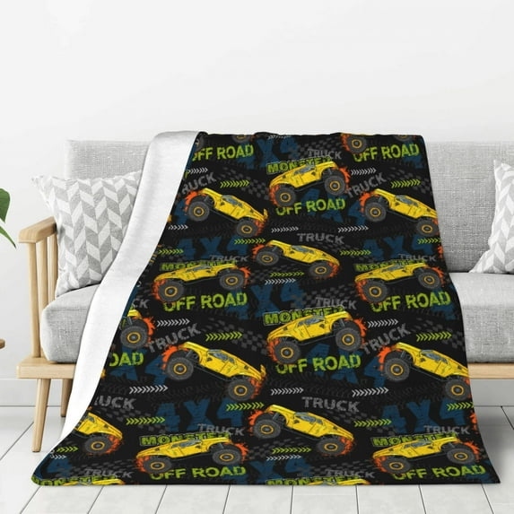 Sikiie Monster Truck1 Cozy Flannel Fleece Throw Blanket: Lightweight & Thick for All Seasons - Perfect for Women, Men, & Kids"80"x60"