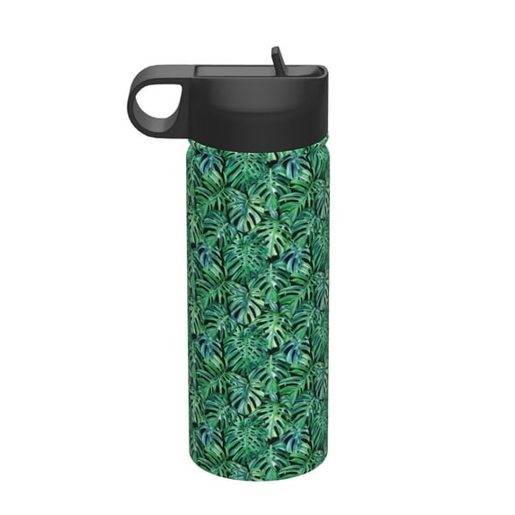 Sikiie Monstera Leaves Print 18OZ Insulated Straw Cup, Portable Leak-proof Sports Water Bottle, Stainless Steel Water Cup Suitable for Home and Outdoor