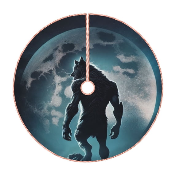 Sikiie Moon Wolf Warrior Nativity Christmas Tree Skirt, Jesus Christian Winter Holiday Tree Mat Decoration(30-48IN)48"