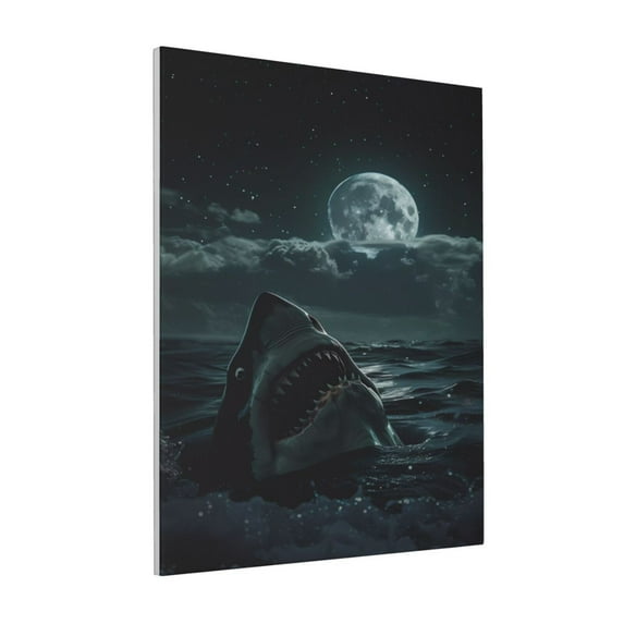 Sikiie Moonlit Night Sky Shark Print Canvas Decorative Hanging Painting, Anti-shrinkage Hanging Frame, Suitable for Home, Office Wall Decorations